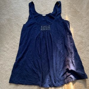J crew tank racerback blouse navy purple button bead neck detail pleat small